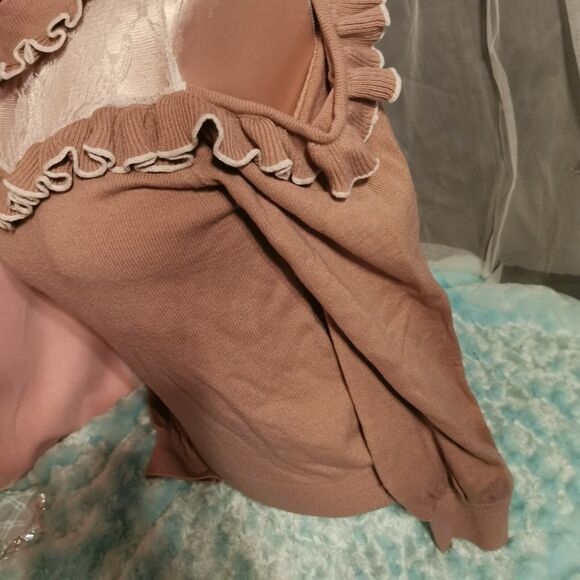 Ank Rouge Brown Sweater Women's Small Ruffle Turtleneck Harajuku Japan Jfashion - Picture 10 of 12